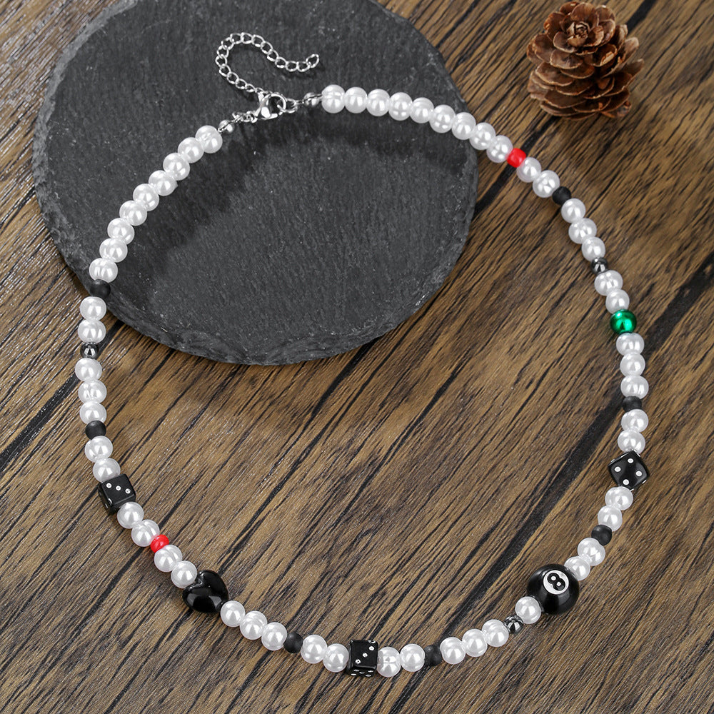 Casual Handmade Geometric Heart Acrylic Necklace with Pearl Inlay for Unisex