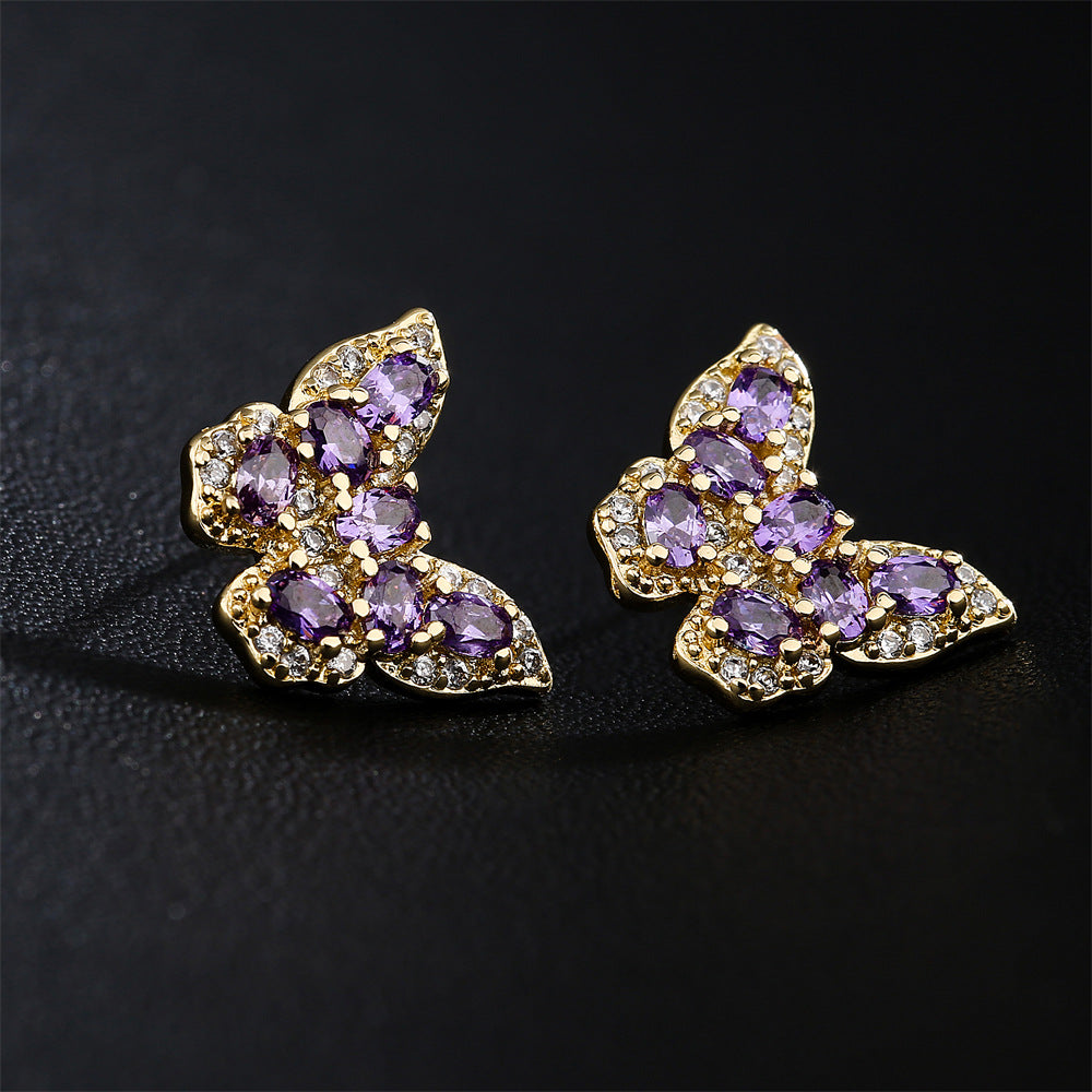 Butterfly-Shaped Copper Earrings with 18K Gold Plating and AAA Zirconia, Minimalist Modern Style Fashion Studs for Women