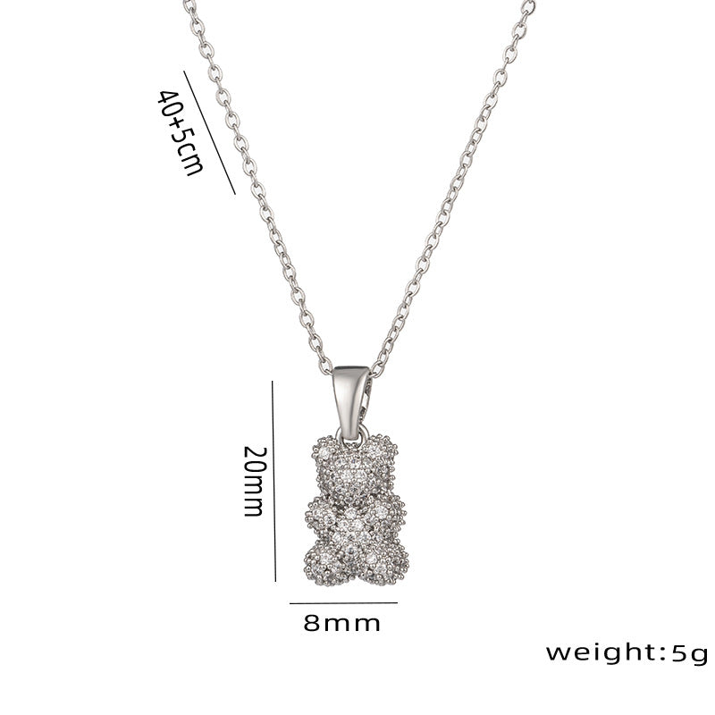 Collana con Ciondolo a Orsetto Dolce e Audace per Donna in Acciaio al Titanio con Intarsio di Strass, Design Minimalista a Catena O