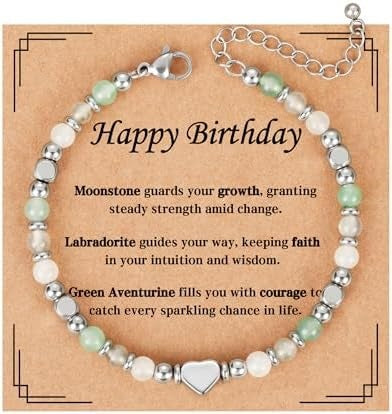 Minimalist Sweet Heart Natural Gemstone Stainless Steel Bracelet for Women