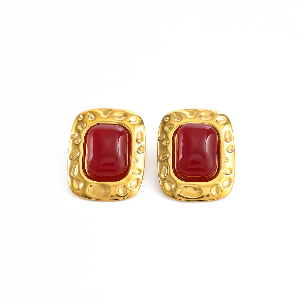 Vintage 18K Gold Plated Square Geometric Gemstone Stainless Steel Earrings