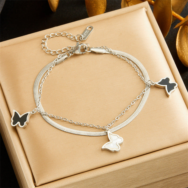 Bracciale di lusso da donna in acciaio inossidabile placcato a forma di cuore, stella o farfalla