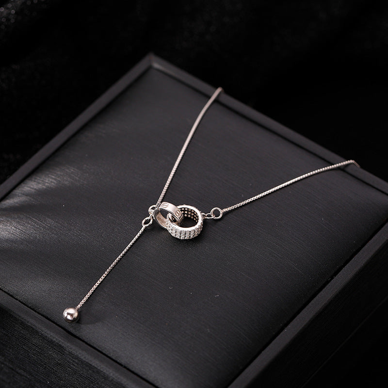 Collana da Donna Minimalista con Doppia Ghiera in Perle Geometriche Rotonde in Acciaio Titanio con Catena Box Placcata Sottovuoto