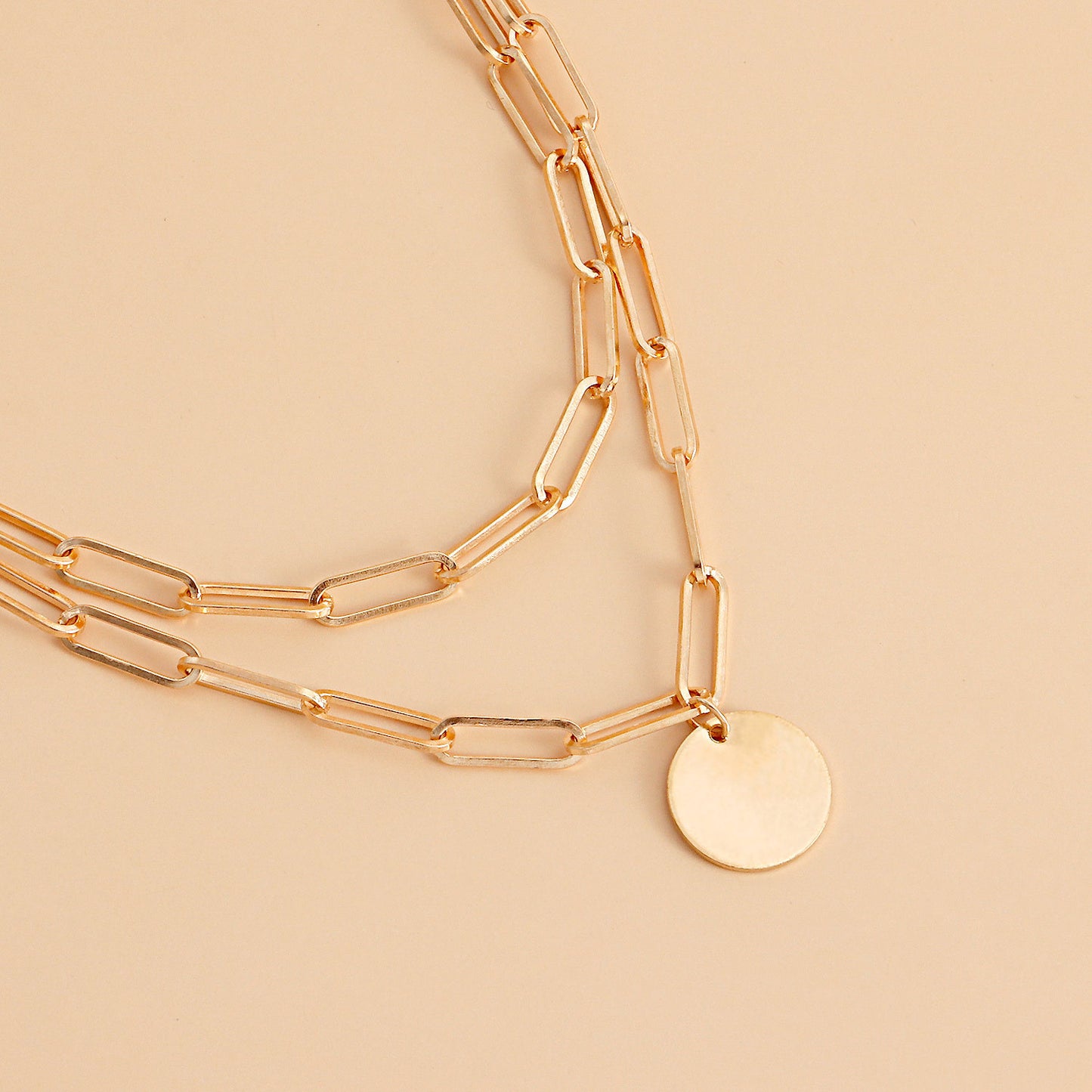 Punk Style Geometric Alloy Choker Necklace with Plated Finish and Double Hoop Design