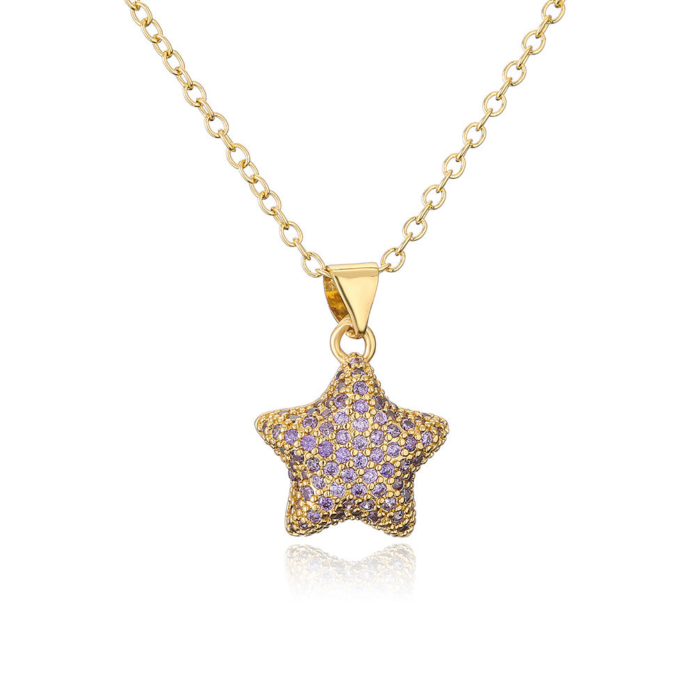 Collana con ciondolo a stella geometrica minimalista da donna con base in rame placcata in oro 18 carati e zirconi cubici micro-pavé