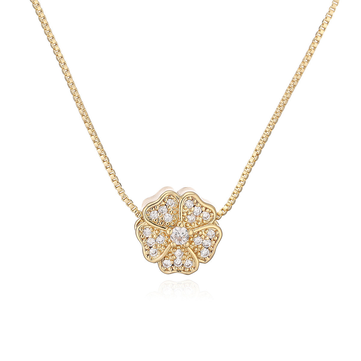 Minimalist Elegant 18K Gold Plated Brass Flower Butterfly Cubic Zirconia Inlay Pendant Necklace for Women