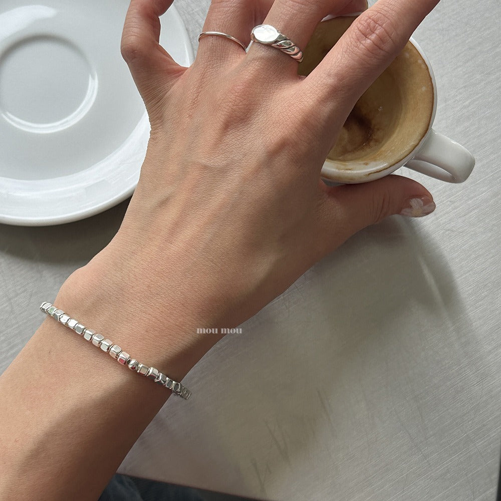 Minimalist Natural Texture S925 Sterling Silver Bracelet with Delicate Stone Accents