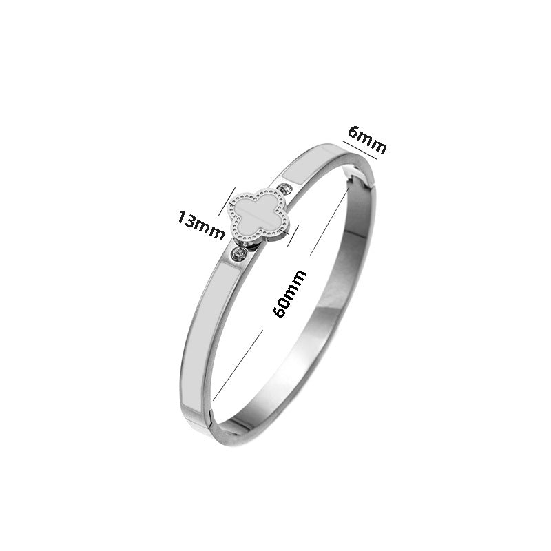 Bracciale Minimalista in Acciaio Inossidabile da Donna con Placcatura in Acciaio al Titanio e Intarsio di Strass a Forma Geometrica Ovale