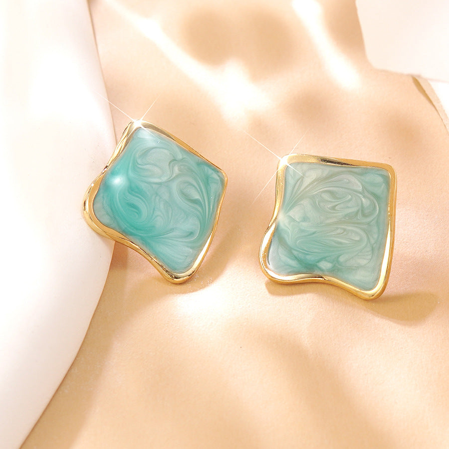 Sweet Streetwear Geometric Square Drip Oil Stainless Steel Earrings