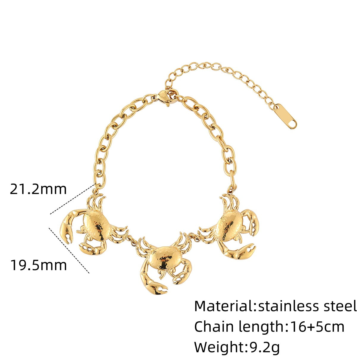 Pendientes y colgante de acero inoxidable con forma de cangrejo de moda para mujer con acabado chapado