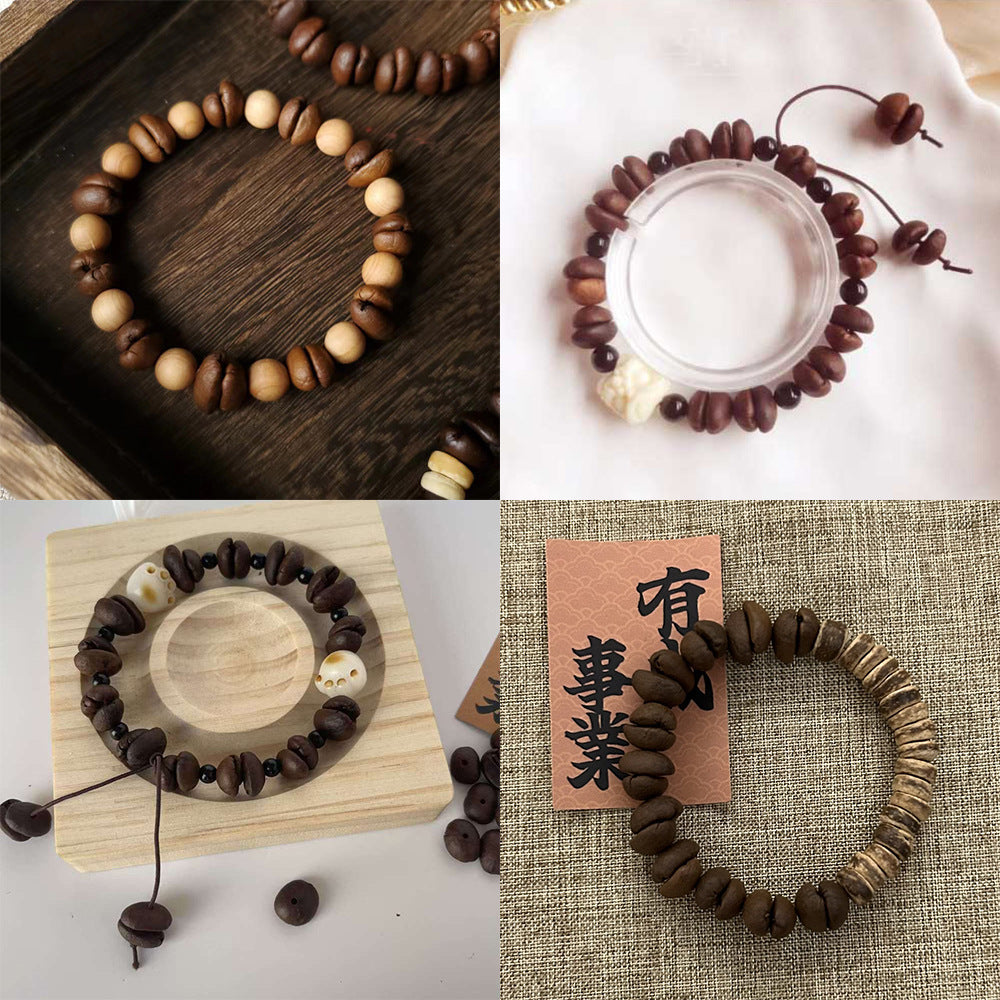 Unique Handmade Natural Coffee Bean Wood Coconut Shell Geometric Bracelet