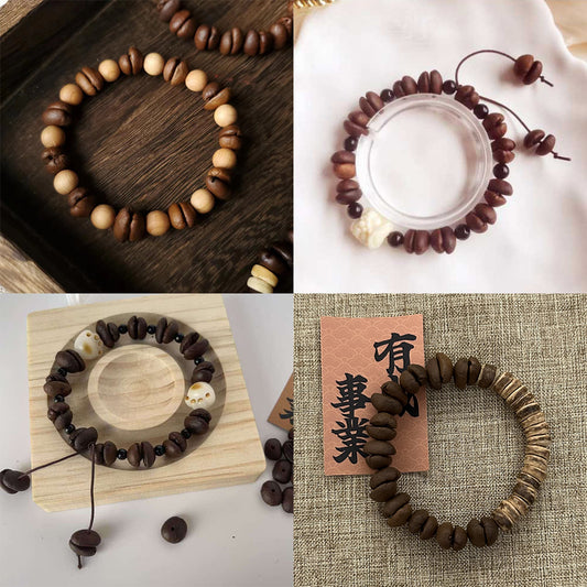 Unique Handmade Natural Coffee Bean Wood Coconut Shell Geometric Bracelet