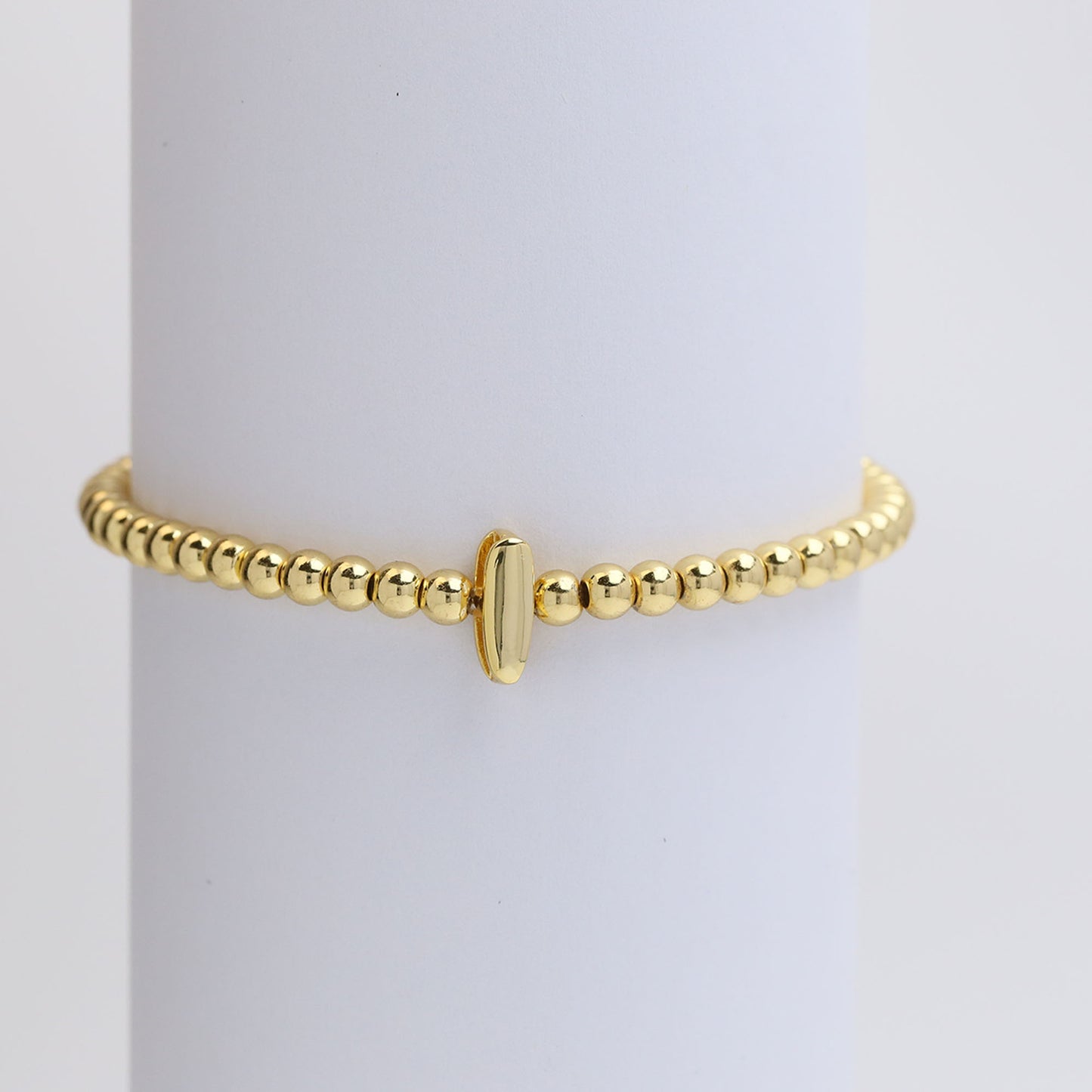 18K Gold Plated Brass Letter Hematite Bead Stretch Bracelet for Women