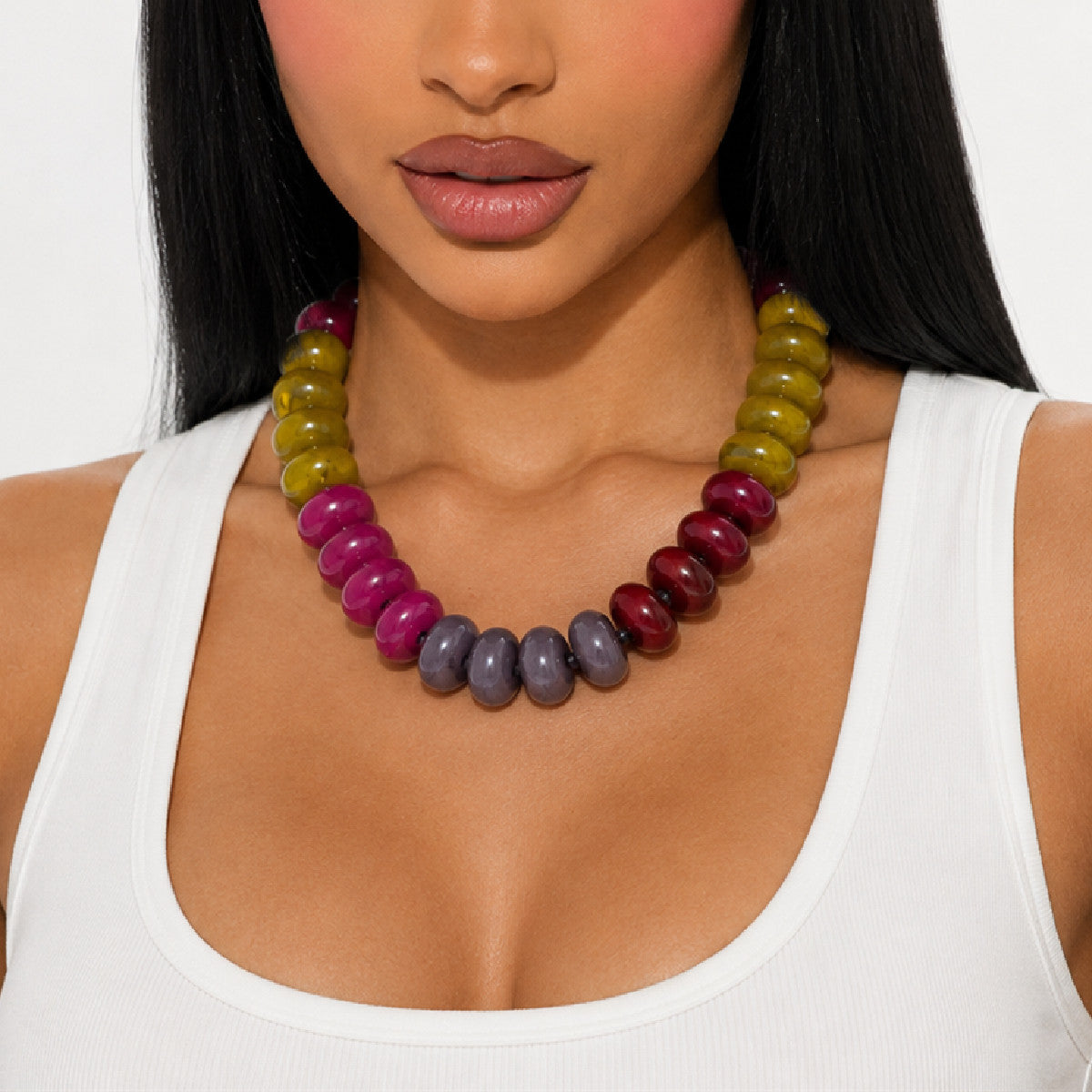 Bohemian Vintage Geometric Gradient Resin Beaded Necklace for Women