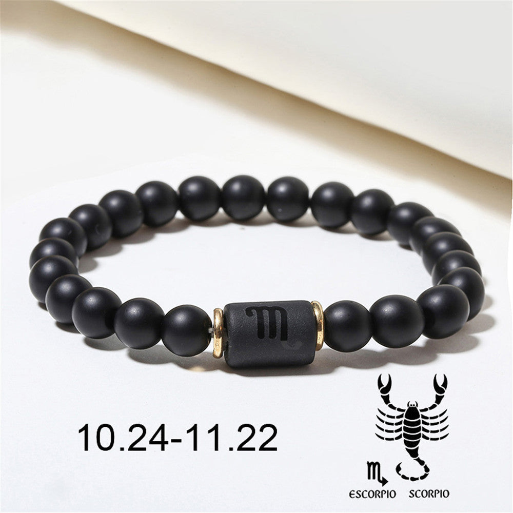 Matte Black Agate Geometric Beaded Bracelet for Men and Women