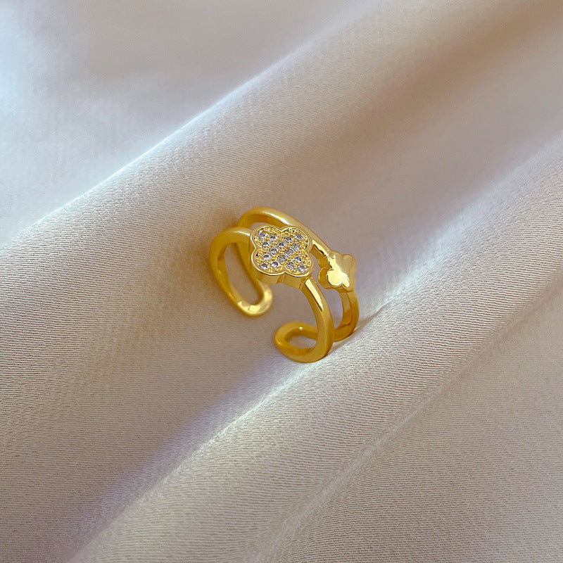Minimalist Crown-Shaped Brass Ring with Gold Plating for Women