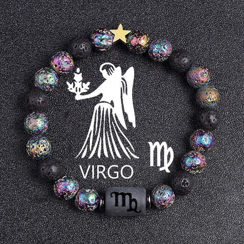 Casual Plated Volcanic Stone Star Beaded Bracelet 8mm Unisex Zodiac Jewelry