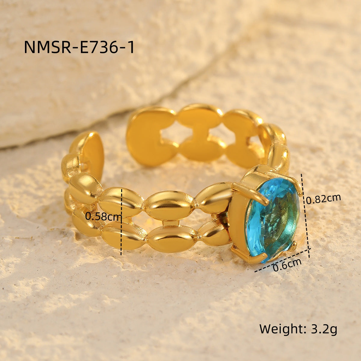 Anillo de acero inoxidable con circonita geométrica de lujo ligero y baño de oro de 18 quilates para mujer