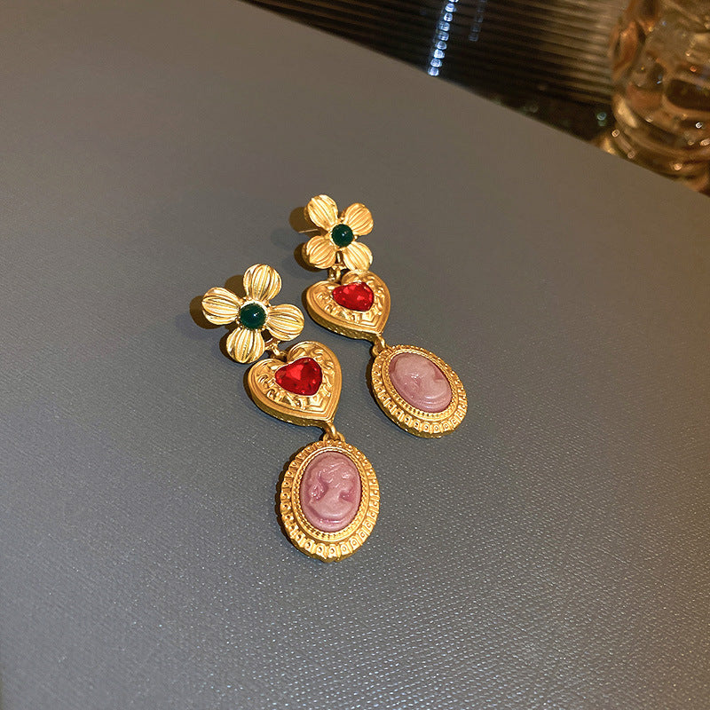 Vintage Geometric Earrings with Rhinestone Inlay in Gold-Plated Metal for Women