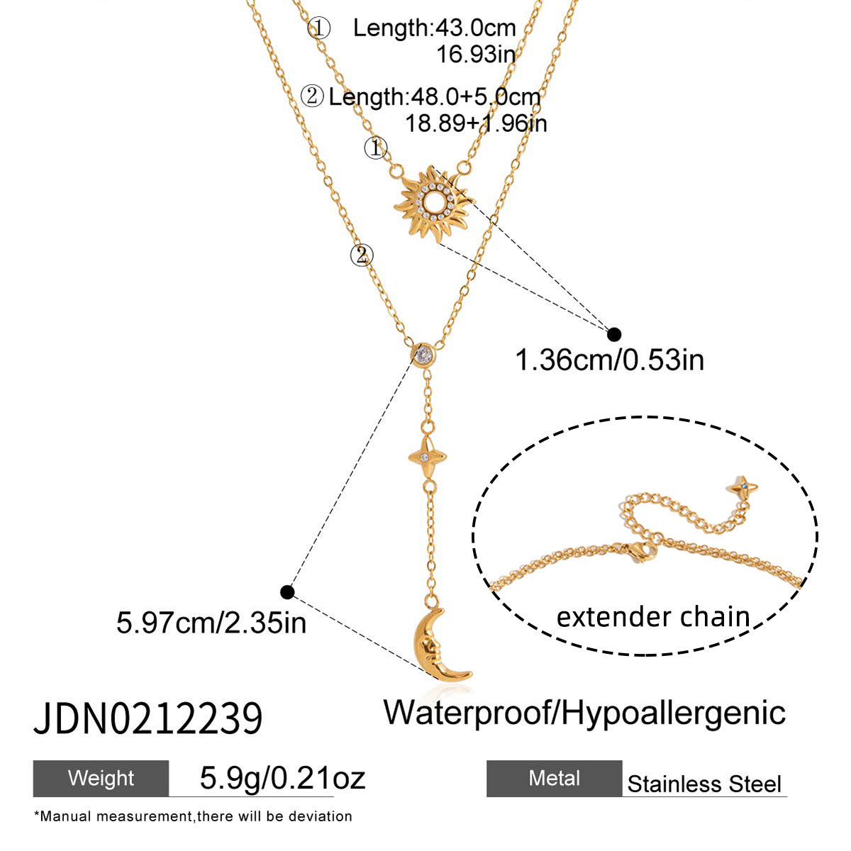Minimalist Geometric Oval Stainless Steel PVD Cubic Zirconia Necklace for Women