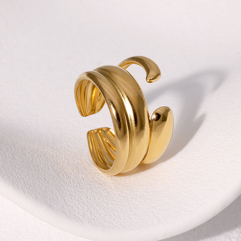 Minimalist Asymmetrical Stainless Steel Open Ring for Women with Geometric Shape and Plated Finish