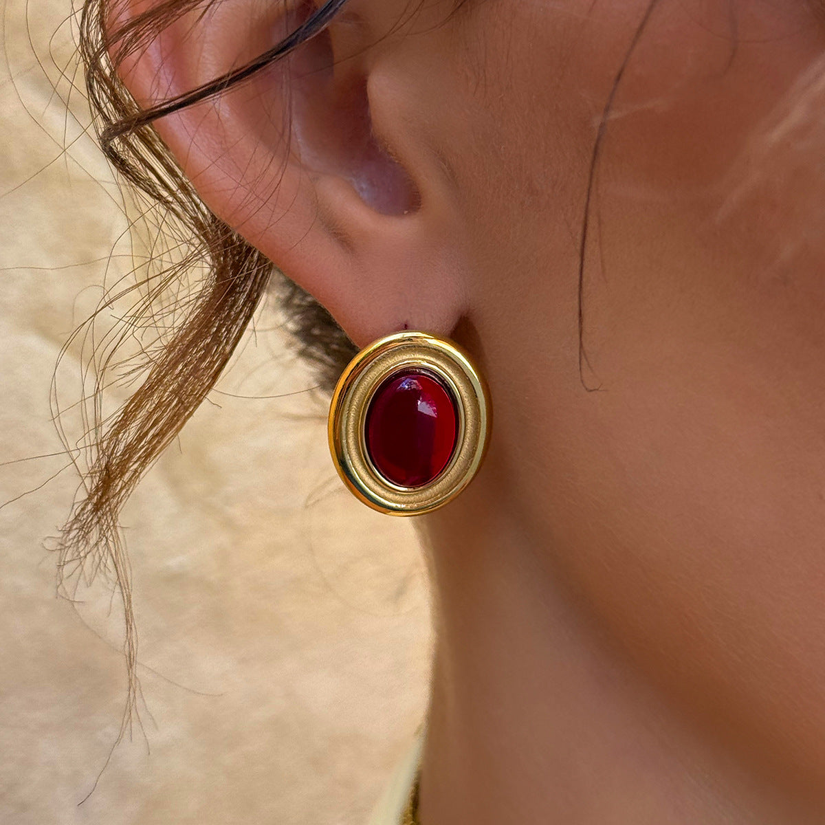 Collana Pendente Geometrica in Acciaio Inossidabile con Intarsio in Agata Rossa da Donna, Gioielli Minimalisti di Moda Elettroplaccati