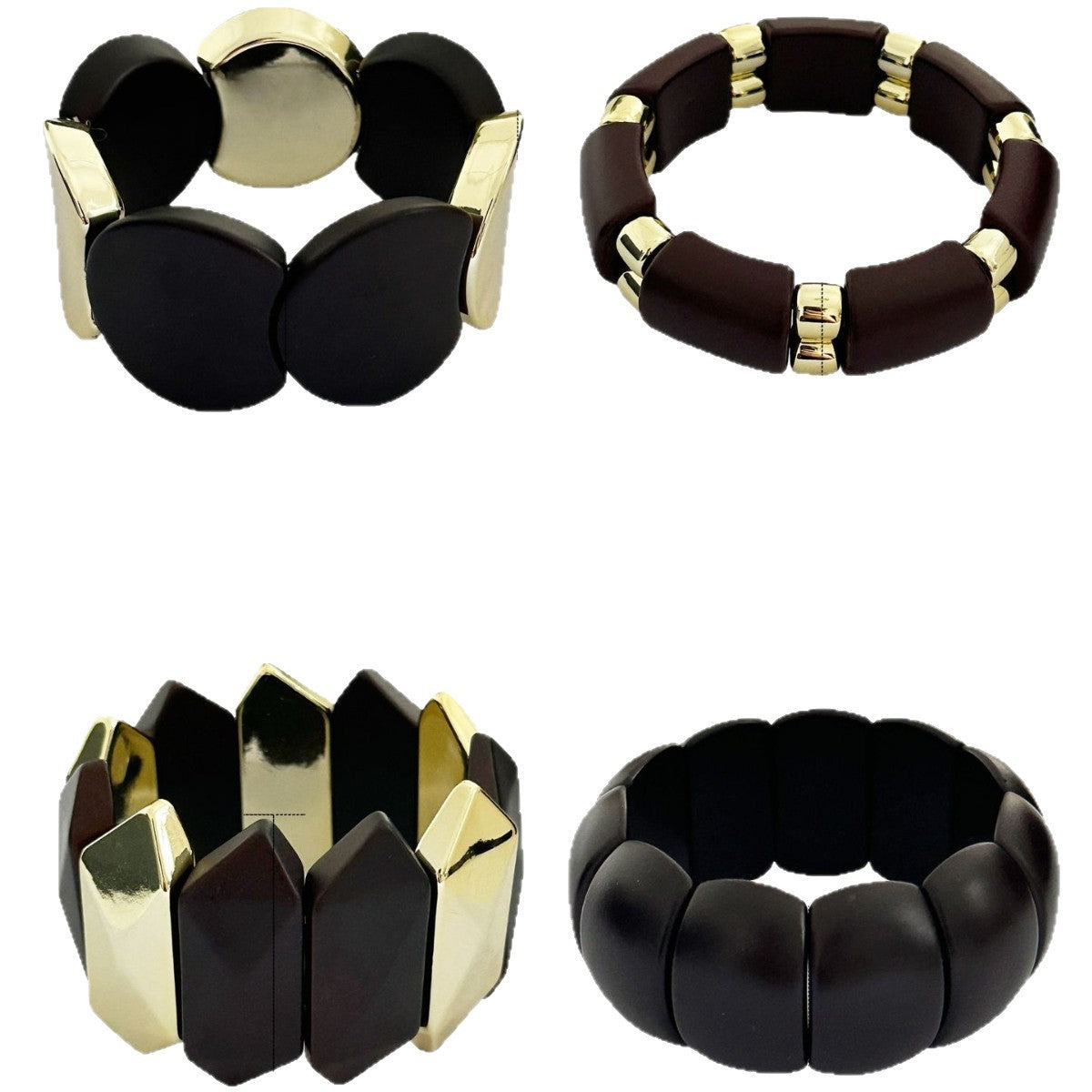 Bracciale in acrilico lucidato geometrico minimalista con perline fatte a mano, tono marrone