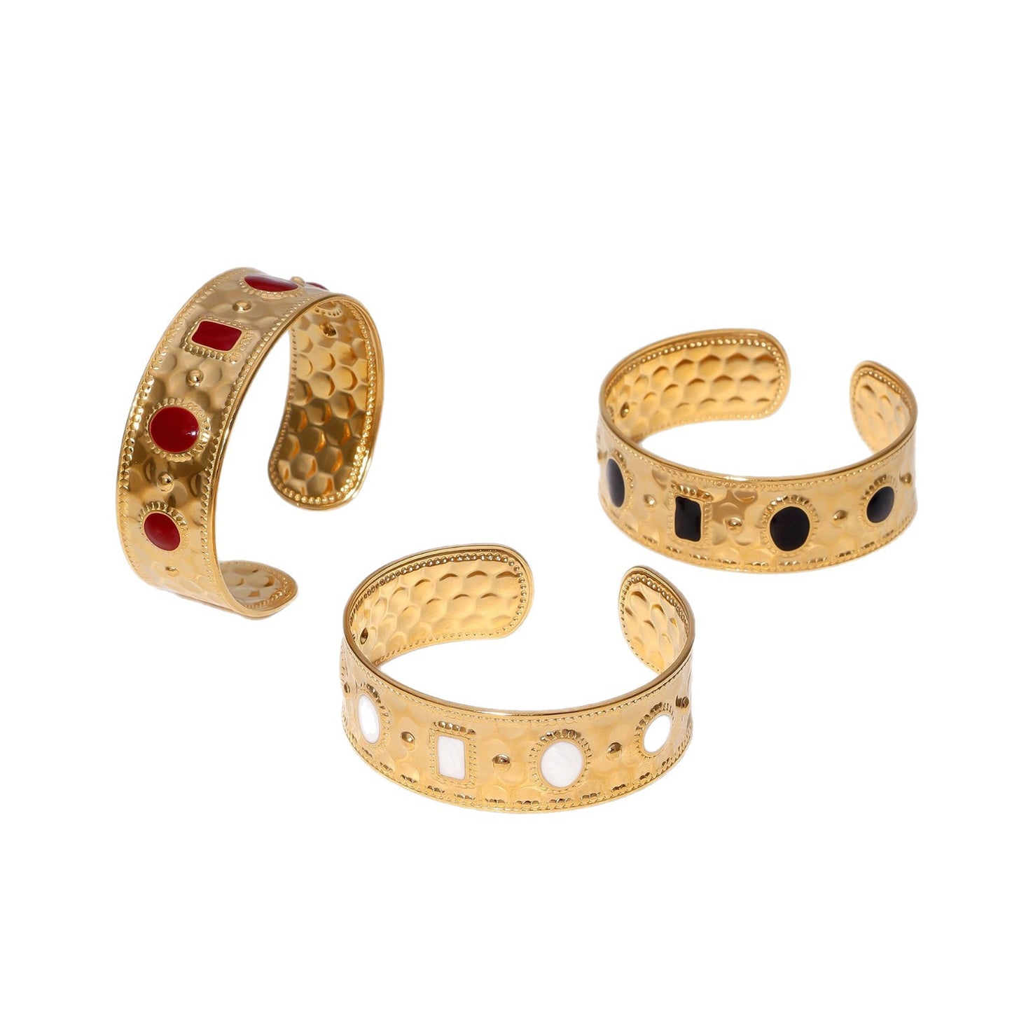 Luxury Vintage-Inspired Irregular Shape Stainless Steel Bracelet for Women with 18K Gold Plating and Enamel Finish