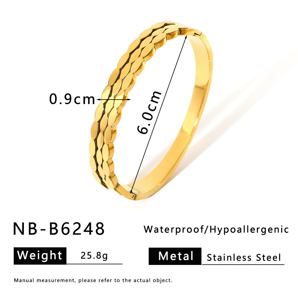 Ins Style Floral Wave Star Heart Stainless Steel Bracelet for Women with 18K Vacuum Plating
