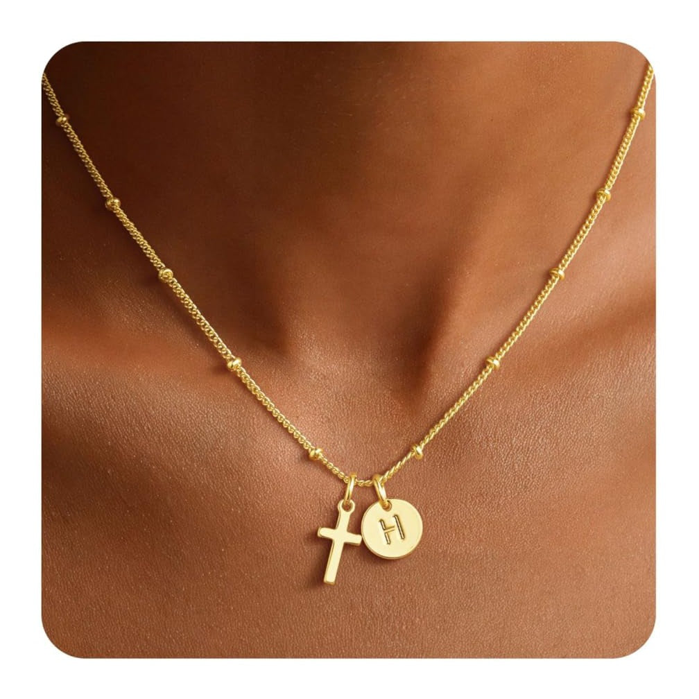 Luxury Elegant Stainless Steel Plated Cross Letter Pendant Necklace Ball Chain Women's Jewelry
