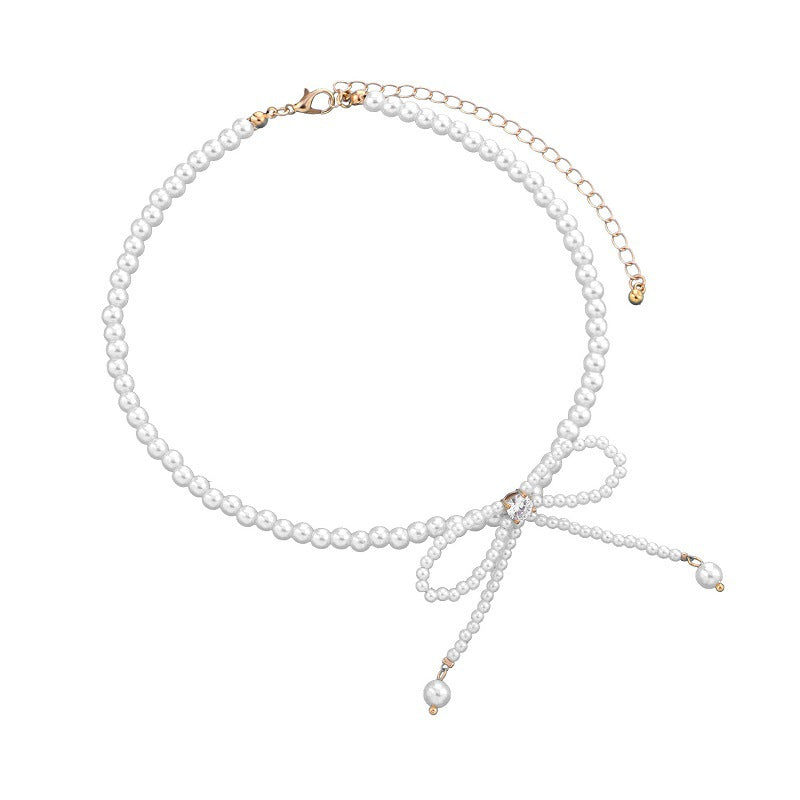 Elegant Bow-Shaped Alloy Necklace with Rhinestone Inlay and Plated Finish for Women