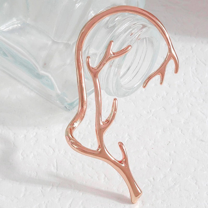 Pendientes de Oreja con Diseño de Astas de Ciervo Geométricas para Mujer, de Aleación de Zinc Electrochapada, Estilo Minimalista Chic, con Traseras Circulares