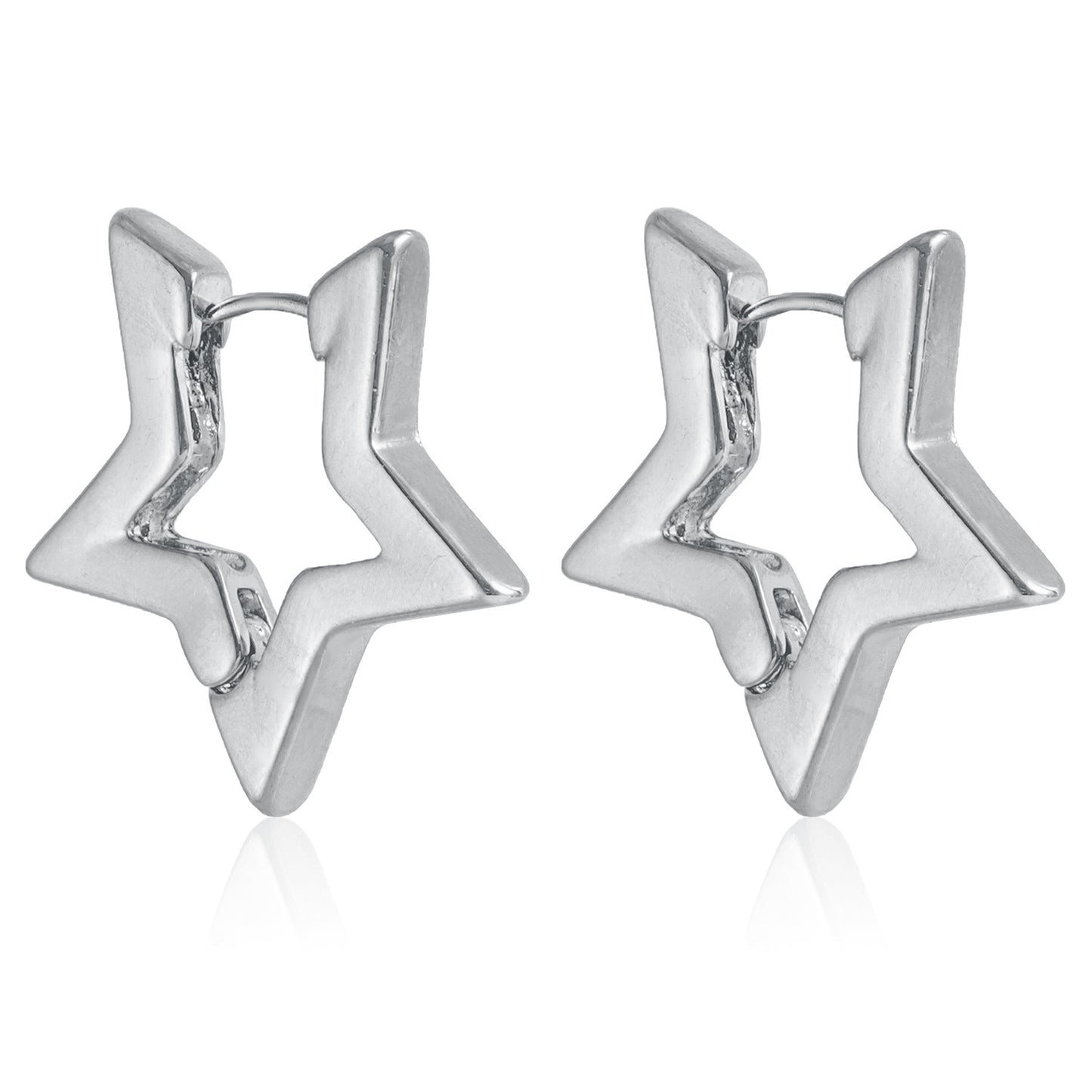 Pendientes minimalistas de aleación con forma de estrella y acabado chapado para mujer. Elegante joyería celestial de tonos fríos.