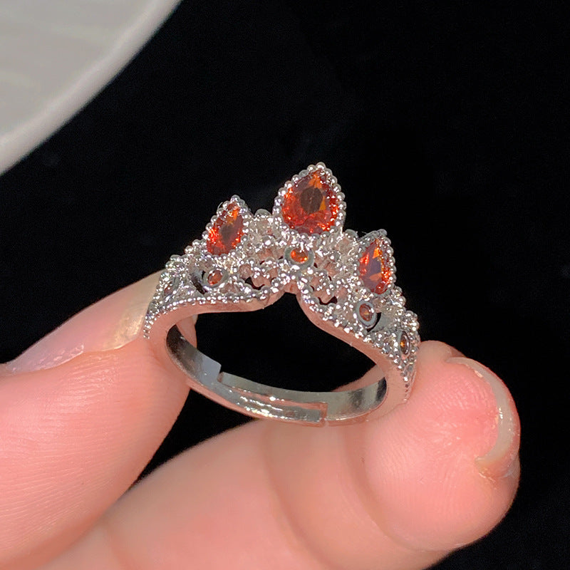 Minimalist Sweet Colorful Crown Flower Bow Teardrop Brass Ring with Cubic Zirconia Inlay for Women