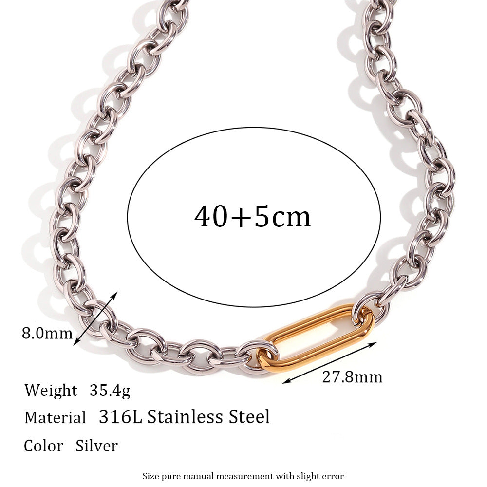 Minimalist Geometric Stainless Steel Necklace Set with 18K Gold Plated O-Chain and Matching Bracelet for Women