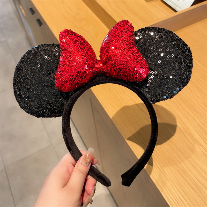 Fascia per capelli per bambini di Topolino dei cartoni animati con fiocco e glitter, fascia in tessuto a forma geometrica per feste e vacanze