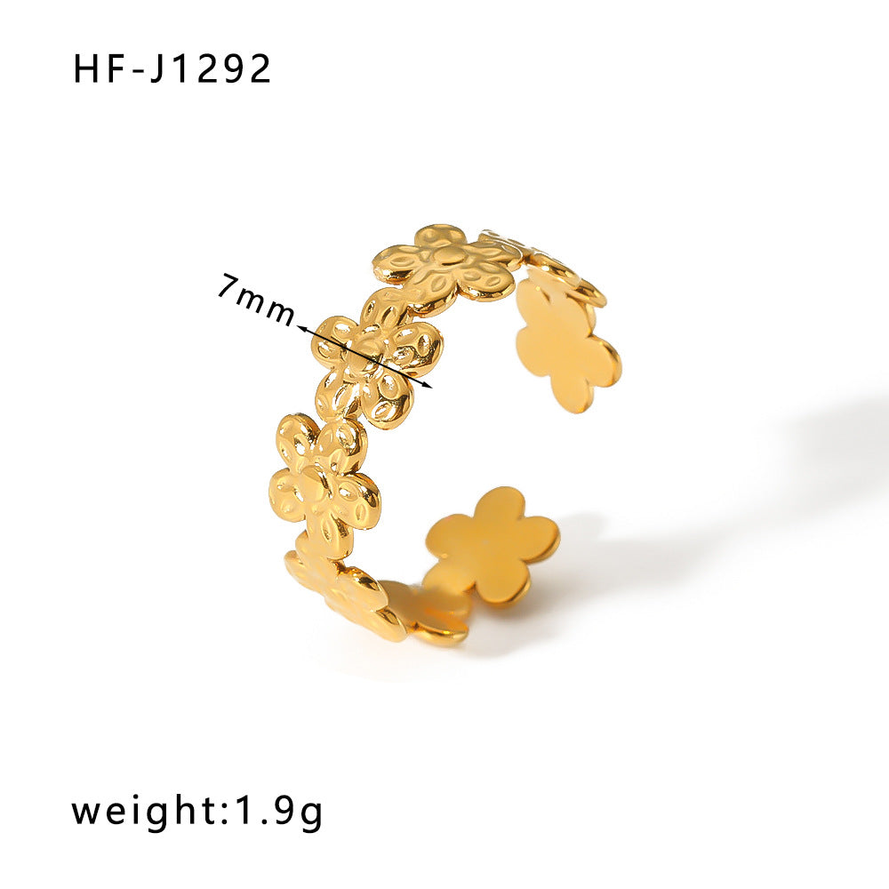 Minimalist Geometric Stainless Steel Ring with 18K Vacuum Plated Finish for Women