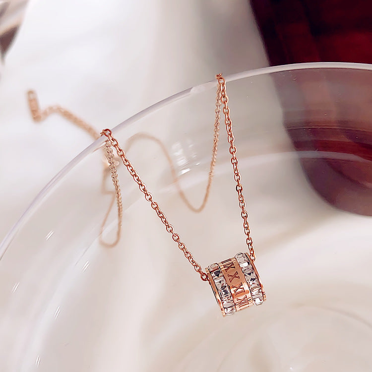 Minimalist Waist-Shaped Titanium Steel Necklace for Women with Rhinestone Inlay and Plated Finish on O-Chain