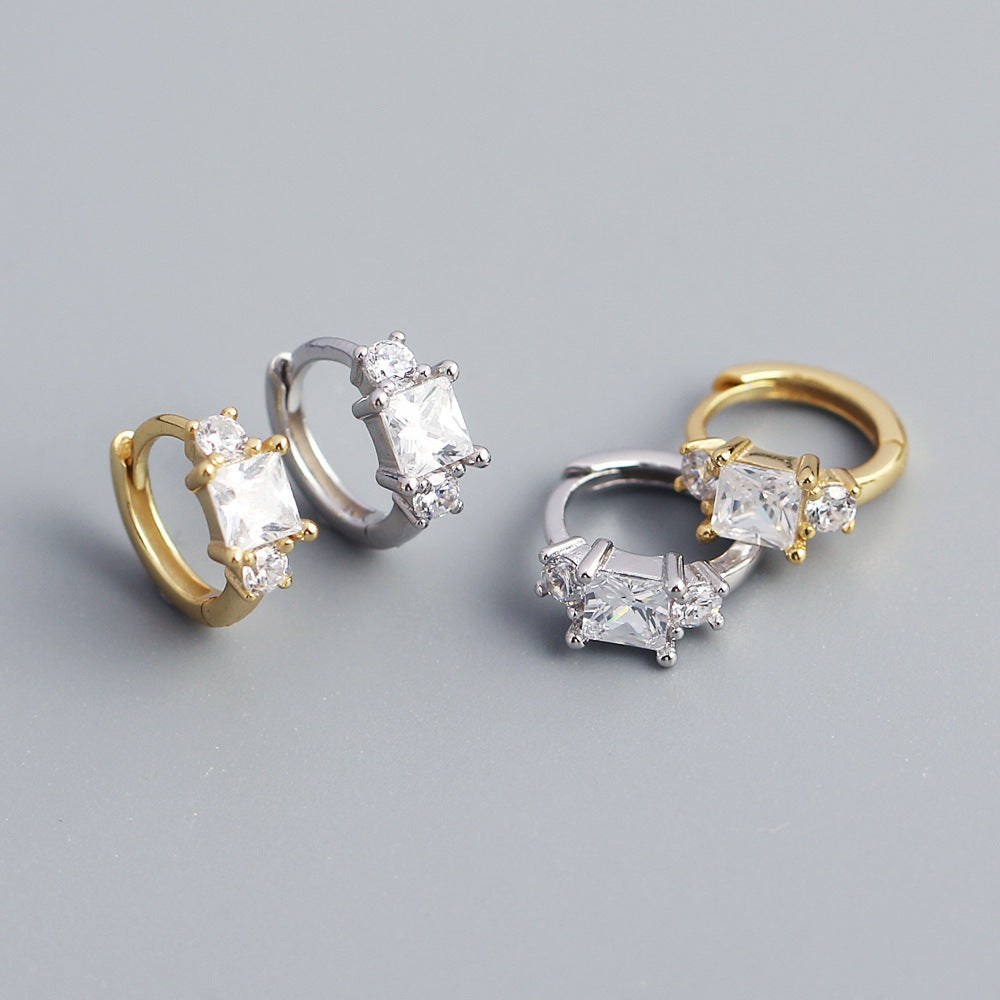 Minimalist Square Shaped S925 Sterling Silver Zircon Stud Earrings for Women