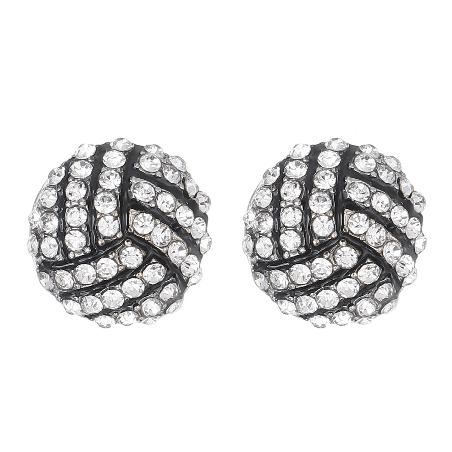 Geometric Round Rhinestone Inlaid Alloy Sports Ball Stud Earrings for Unisex