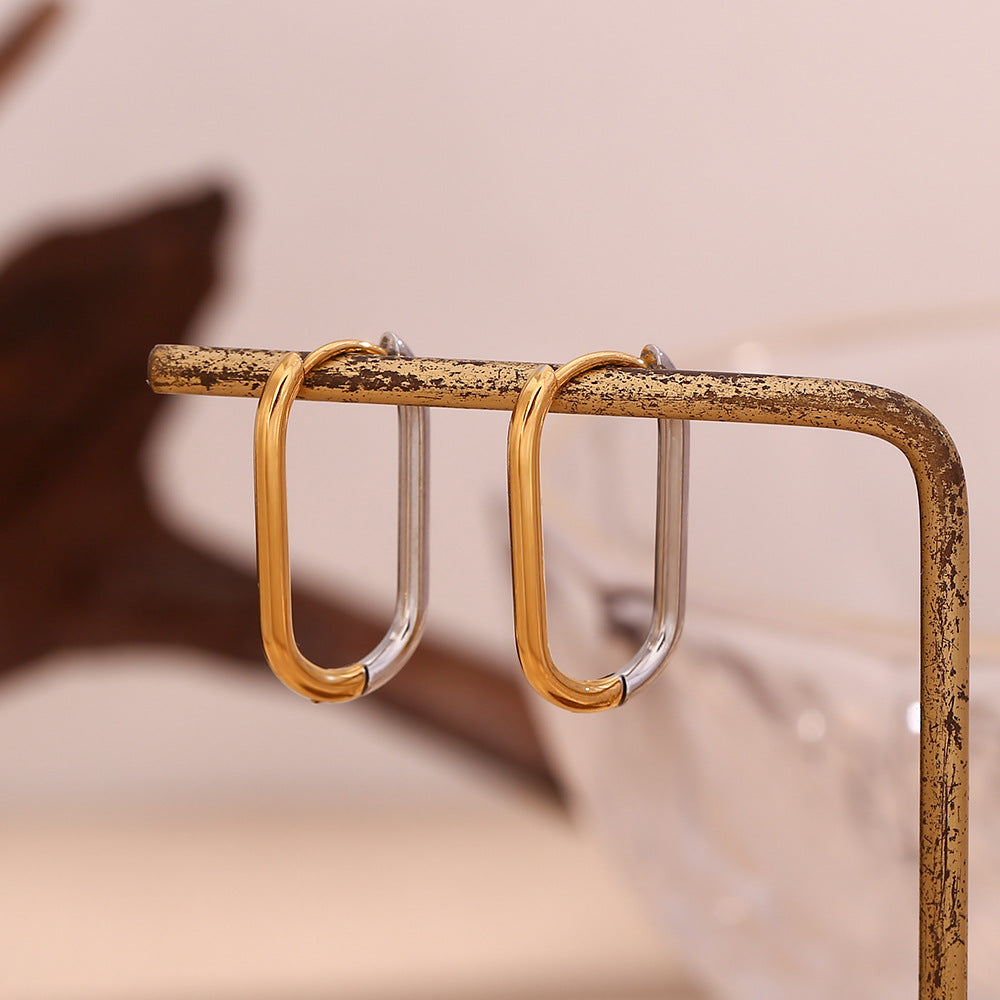 Fashion Minimalist Geometric Long O-Hoop Earrings Stainless Steel 18K Gold Plated for Women