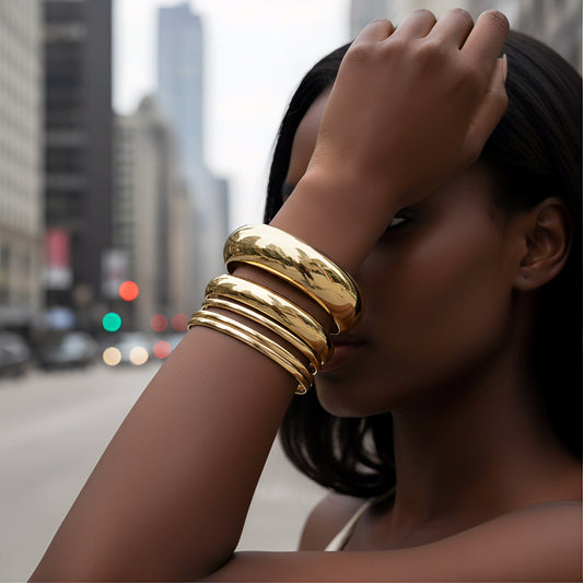 Minimalist Geometric Round Plated Iron Wide Multi-Layer Bracelet