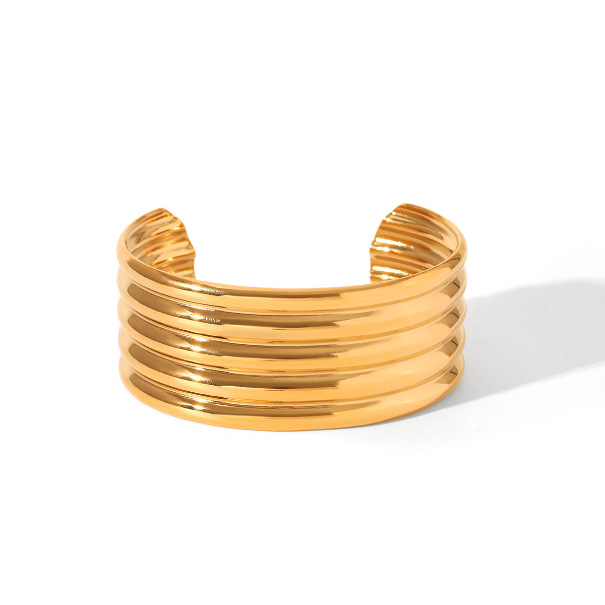 Bracciale rigido minimalista da donna con fiocco e apertura, in acciaio inossidabile placcato oro 18K