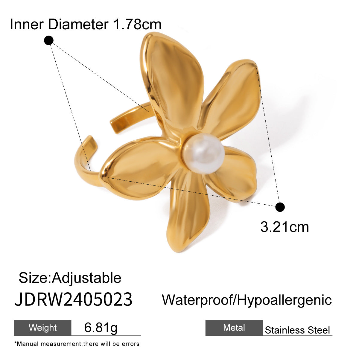 18K Gold Plated Stainless Steel Floral Pearl Stud Earrings for Women
