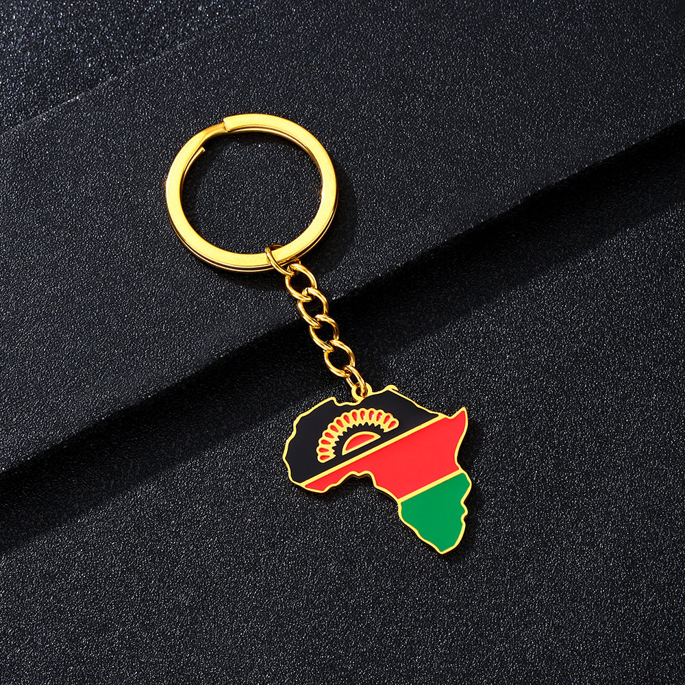 Llavero minimalista de acero inoxidable con forma del continente africano, esmaltado, para regalos y recuerdos