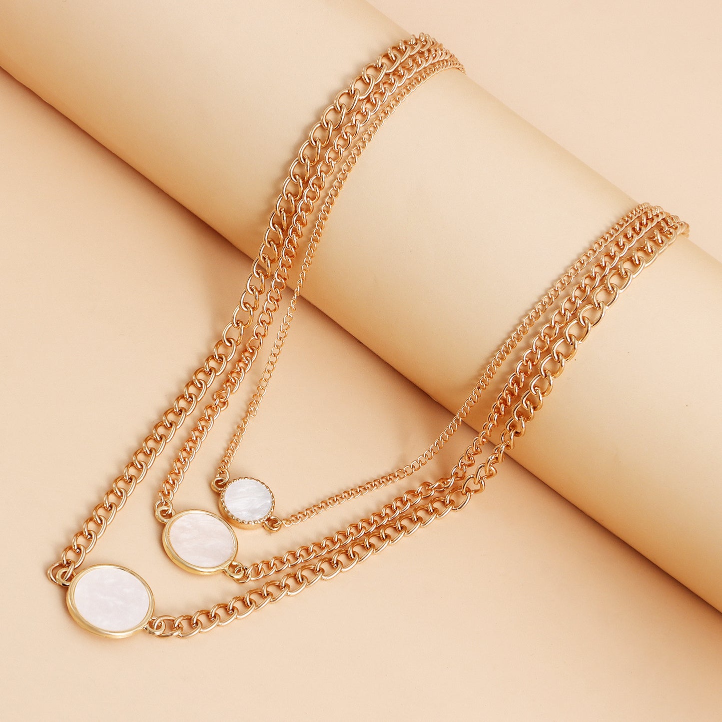 Geometric Style White Mother-of-Pearl Look Pendant Necklace for Women with Zinc Alloy Base and Electroplated Finish