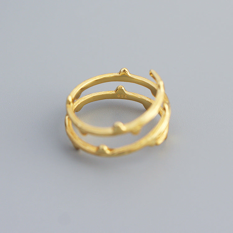 Sweet Minimalist 925 Sterling Silver Geometric Floral Plated Open Ring