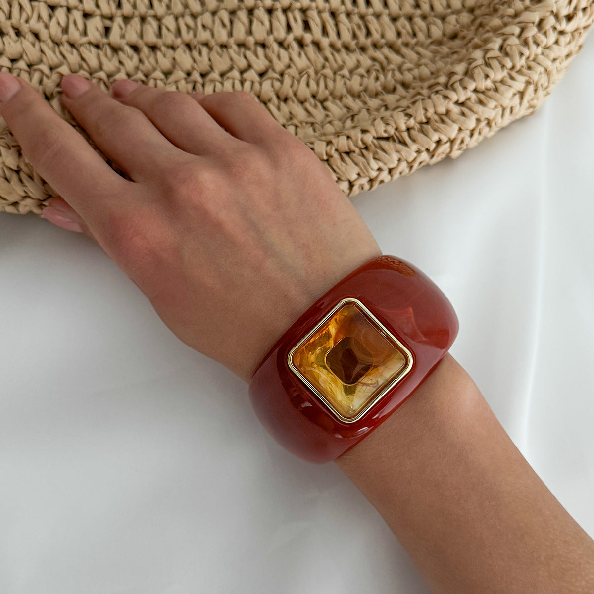 Vintage Gradient Oval Square Resin Bangle Bracelet