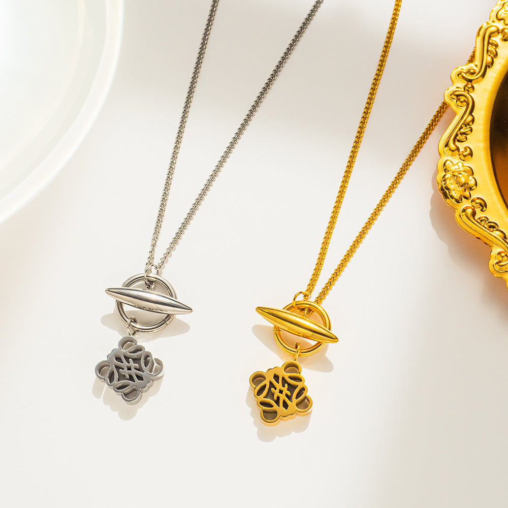 Collar de cadena de titanio y acero geométrico minimalista para mujer, con baño de oro, estilo vintage, delicado, con diseño de lujo