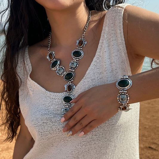 Collar vintage minimalista de aleación con colgante de gema geométrica para mujer